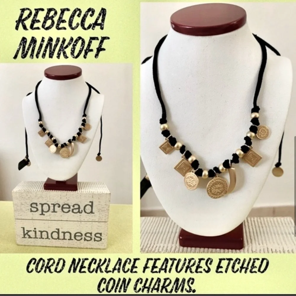 Rebecca Minkoff® Black Cord Necklace With Etched Gold Coin Charms_6